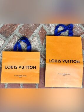Louis Vuitton Orange Gift Bag with Blue Ribbon Handles